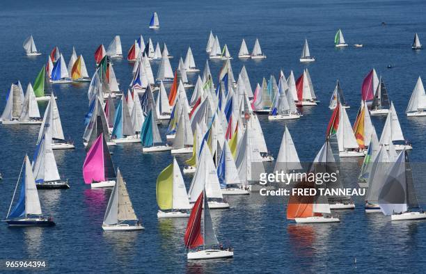 Boats take the start of the 10th edition of the Tour de Belle-Ile race on June 2, 2018 in La Trinite-Sur-Mer, western France.