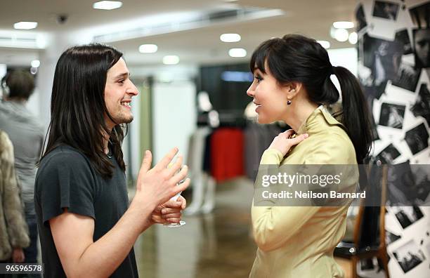 Designer Olivier Theyskens and Fabiola Beracasa attend Barneys New York Hosts Olivier Theyskens Book Launch during Mercedes-Benz Fashion Week at the...