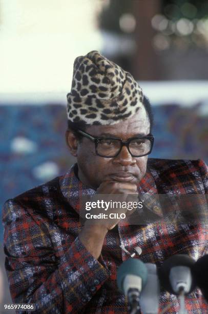 Le président Mobutu Sese Seko lors du 20e anniversaire du MRP le 20 mai 1987 au Zaire.