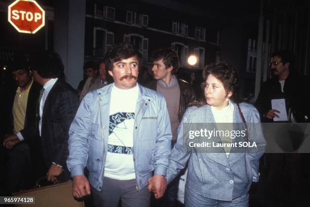 Jean-Marie Villemin avec son avocat Henri-Rene Garaud au moment d'une audience relative a l'enquete sur l'assassinat du petit Gregory Villemin le 26...