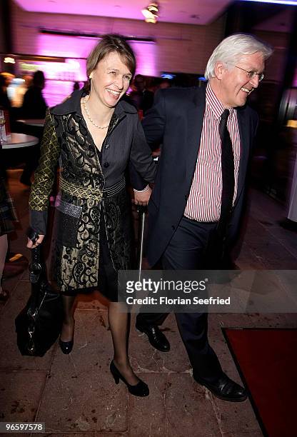 German politican Frank-Walter Steinmeier and his wife Elke Buedenbender attend the opening party of the 60th Berlin Film Festival at Cafe Moskau on...