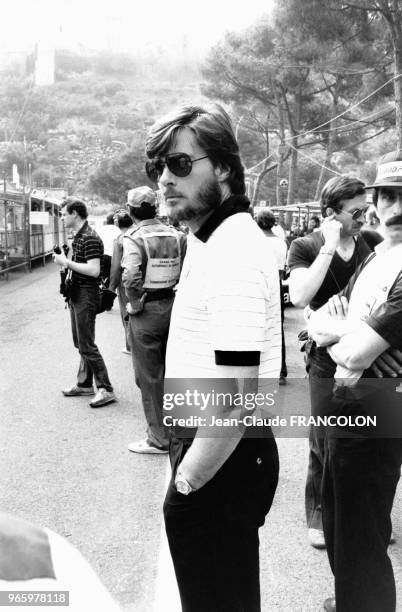 Roberto Rossellini Jr assiste au Grand Prix de Formule 1 à Monaco, le 23 mai 1982, Monaco.