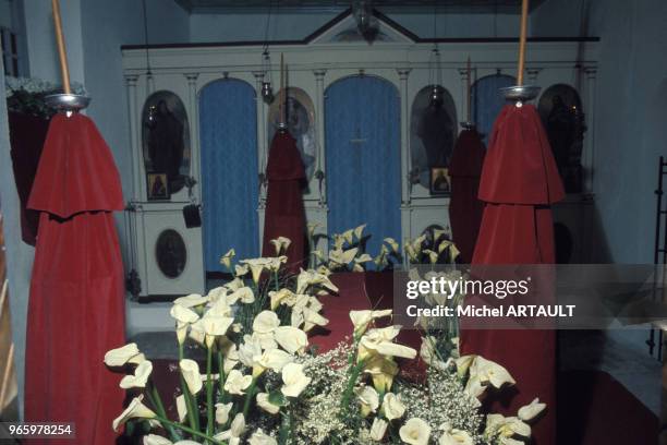 Obsèques d'Aristote Onassis sur l'île de Skorpios le 18 mars 1975 en Grèce.