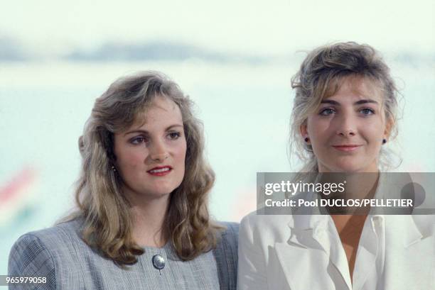 Portrait de Patty Hearst et Natasha Richardson lors du festival de Cannes le 14 mai 1988, France.