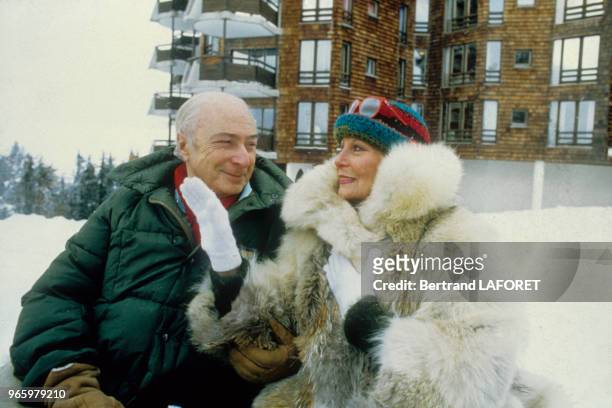 Gérard Oury et Michèle Morgan au Festival international du film fantastique d'Avoriaz le 19 janvier 1983, France.