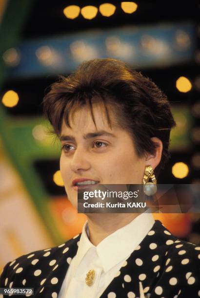 Nadia Comaneci, gymnaste roumaine, le 20 février 1990 à Tokyo, Japon.