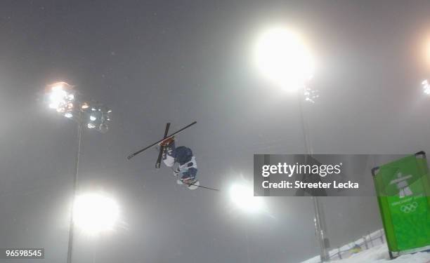 Bryon Wilson of United States competes in the men's freestyle skiing moguls practice held at Cypress Mountain ahead of the Vancouver 2010 Winter...