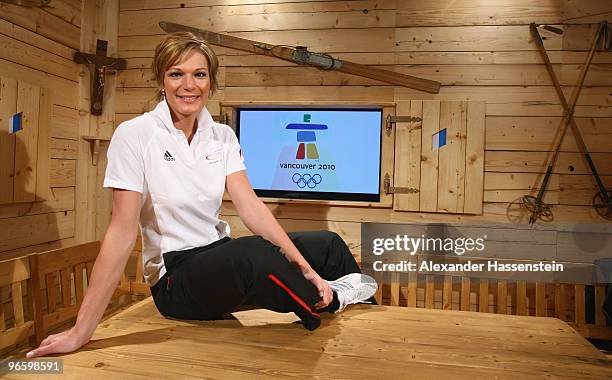Ski alpine athlete Maria Riesch of Germany poses at the Deutschen Haus ahead of the Vancouver 2010 Winter Olympics on February 11, 2010 in Whistler,...