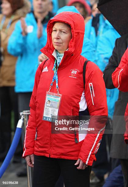 Princess Anne, the Princess Royal attends the Great Britain flag raising ceremony held at the athletes village ahead of the Vancouver 2010 Winter...