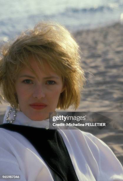 Close up Gabrielle Lazure, actrice, au 38e Festival de Cannes, le 18 mai 1985.