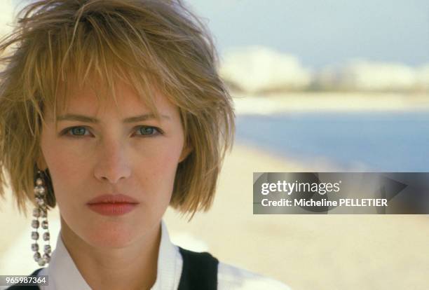 Close up Gabrielle Lazure, actrice, au 38e Festival de Cannes, le 18 mai 1985.