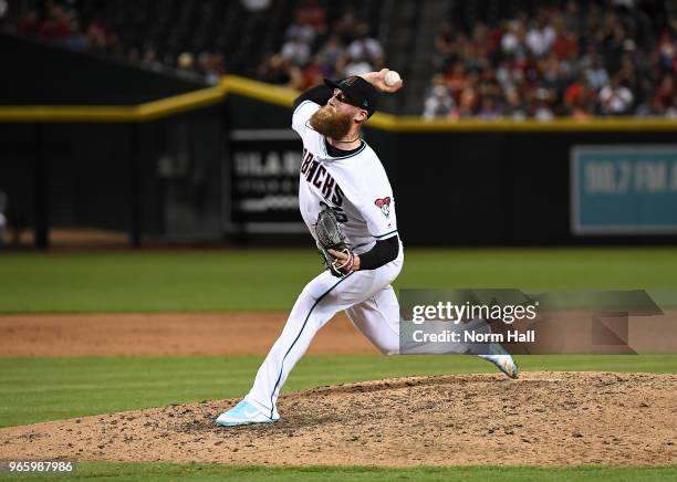 Archie Bradley of the Arizona Diamondbacks delivers a pitch against the Cincinnati Reds at Chase Field on May 29, 2018 in Phoenix, Arizona.