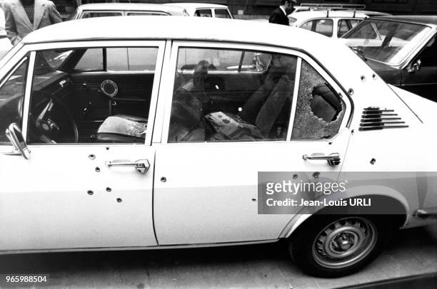 Attentat contre la voiture du Président de la Démocratie Chrétienne italienne et son escorte le 16 mars 1978 à Rome, Italie.
