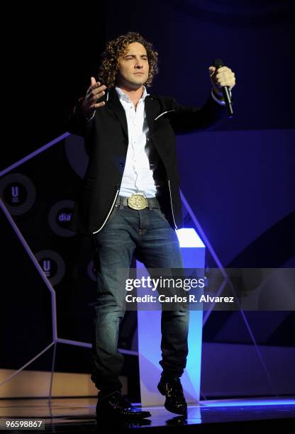 Spanish singer David Bisbal performs on stage during the ''Cadena Dial'' 2010 awards at the Tenerife Auditorium on February 11, 2010 in Tenerife,...