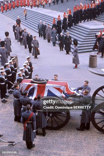 Funérailles nationales de Winston Churchill à la cathédrale Saint-Paul de Londres, 30 janvier 1965, à Londres, Royaume-Uni.