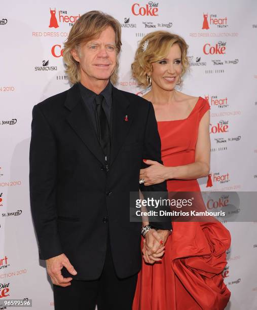 William H. Macy and Felicity Huffman attend backstage during The Heart Truth Red Dress Collection Fall 2010 during Mercedes-Benz Fashion Week at...