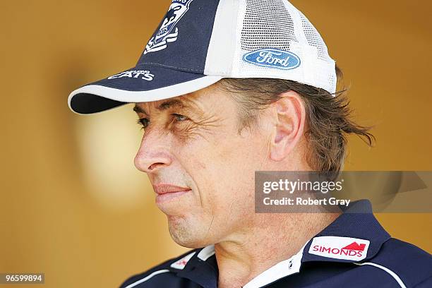 Geelong Coach Mark Thompson looks on during a Geelong Cats intra-club AFL match at Gipps Road Park on February 12, 2010 in Sydney, Australia.