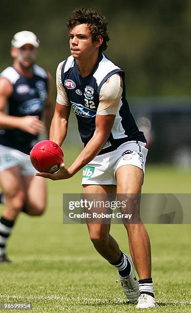 Steven Motlop of Geelong passes the ball during a Geelong Cats intra-club AFL match at Gipps Road Park on February 12, 2010 in Sydney, Australia.