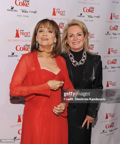 Valerie Harper and designer Pamela Roland attend backstage during The Heart Truth Red Dress Collection Fall 2010 during Mercedes-Benz Fashion Week at...