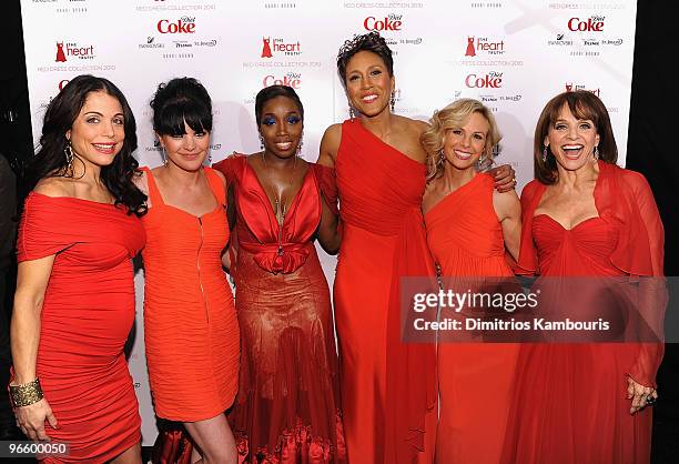 Bethanny Frankel, Pauley Perrette, Estelle, Robin Roberts, Elisabeth Hasselbeck and Valerie Harper attend backstage during The Heart Truth Red Dress...
