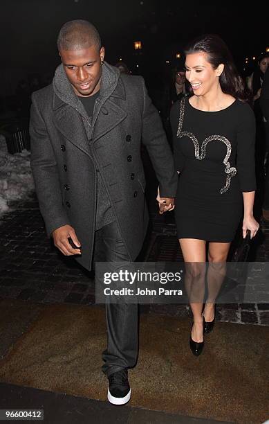 Reggie Bush and Kim Kardashian are seen around Bryant Park during Mercedes-Benz Fashion Week Fall 2010 on February 11, 2010 in New York City.