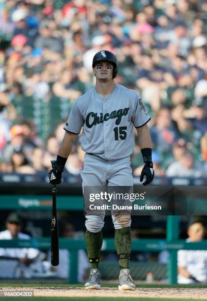 Adam Engel of the Chicago White Sox waits to bat against the Detroit Tigers at Comerica Park on May 26, 2018 in Detroit, Michigan.