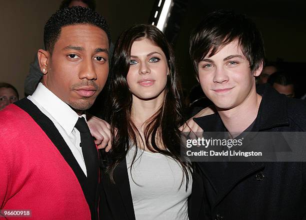 Actors Brandon T. Jackson, Alexandra Daddario and Logan Lerman attend a fan meet and greet for "Percy Jackson & the Olympians: The Lightning Thief"...