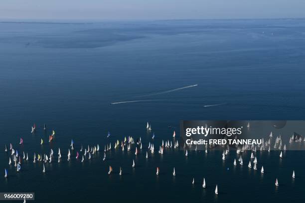 Boats take the start of the 10th edition of the Tour de Belle-Ile race on June 2, 2018 in La Trinite-Sur-Mer, western France.