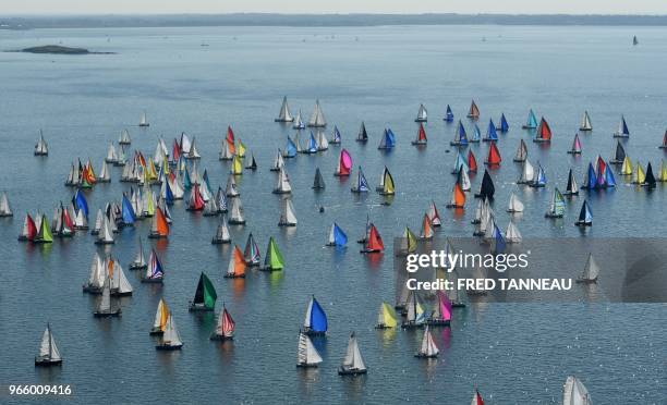 Boats take the start of the 10th edition of the Tour de Belle-Ile race on June 2, 2018 in La Trinite-Sur-Mer, western France.