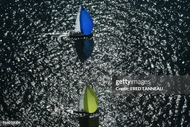 Boats take the start of the 10th edition of the Tour de Belle-Ile race on June 2, 2018 in La Trinite-Sur-Mer, western France.