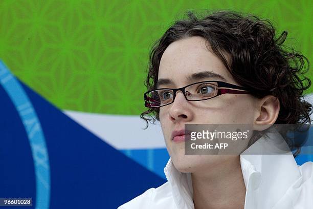 France's Veronique Pierron attends the French Olympic Committee Short Track Press Conference in the Vancouver Olympic Village on February 11, 2010....