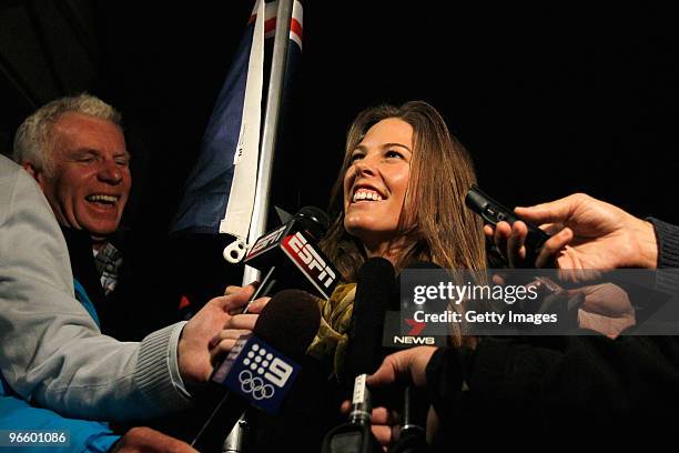 Torah Bright of Australia talks to the media after being named flag bearer for the opening ceremony of the Vancouver 2010 Winter Olympics during the...