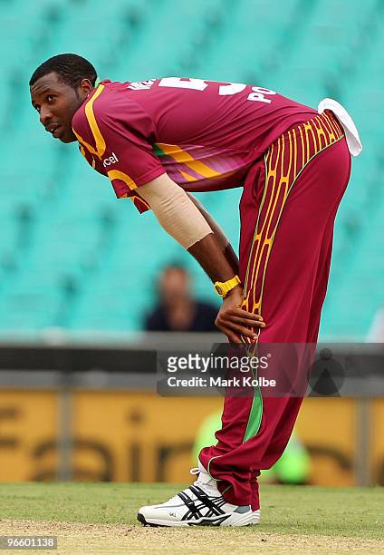 Kieron Pollard of the West Indies reacts after a missed chance during the Third One Day International match between Australia and the West Indies at...