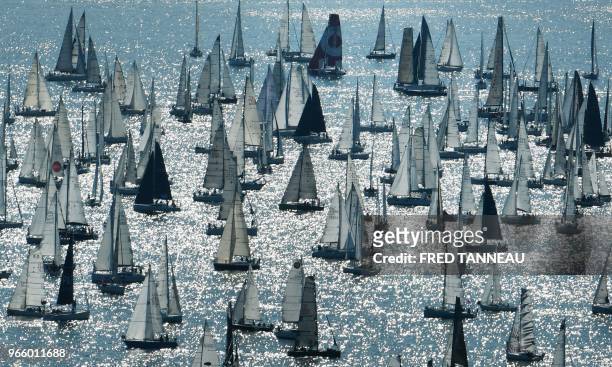 Boats take the start of the 10th edition of the Tour de Belle-Ile race on June 2, 2018 in La Trinite-Sur-Mer, western France.