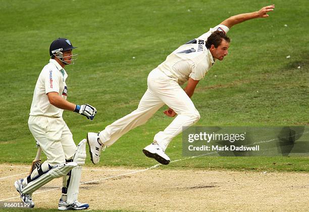 John Hastings of the Bushrangers bowls during day one of the Sheffield Shield match between the Victorian Bushrangers and the New South Wales Blues...