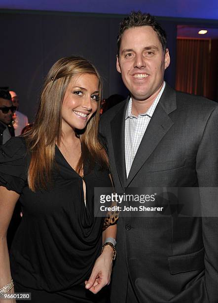 Boston Red Socks Player John Lackey and guest attend the grand opening party for Delphine restaurant at W Hollywood Hotel & Residences on February...