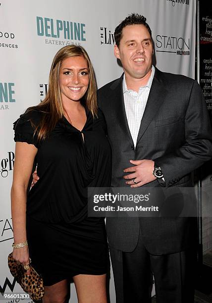 Boston Red Sox player John Lackey and guest arrive at the grand opening party for Delphine restaurant at W Hollywood Hotel & Residences on February...