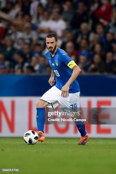 Leonardo Bonucci of Italy in action during the International Friendly football match between France and Italy. France won 3-1 over Italy.