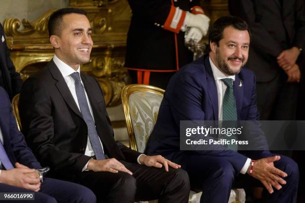 Matteo Salvini, Minister of Interior, and Luigi Di Maio, Minister of Labour and Industry, attend the swearing in ceremony of the new Italian...