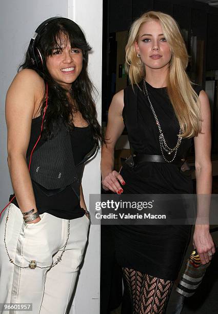 Actresses Michelle Rodriguez and Amber Heard attend The Tasya Van Ree Art Exhibit hosted by Amber Heard on February 11, 2010 in Beverly Hills,...