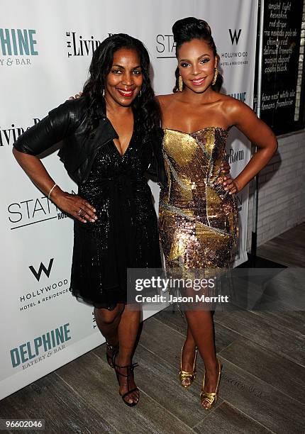 Singer Ashanti and mother Tina Douglas arrive at the grand opening party for Delphine restaurant at W Hollywood Hotel & Residences on February 11,...