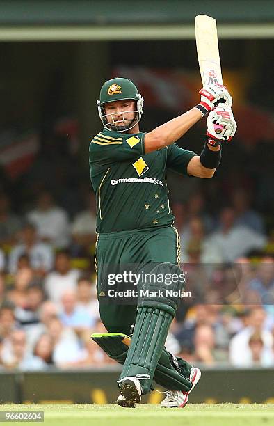 Ryan Harris of Australia hits out during the Third One Day International match between Australia and the West Indies at Sydney Cricket Ground on...