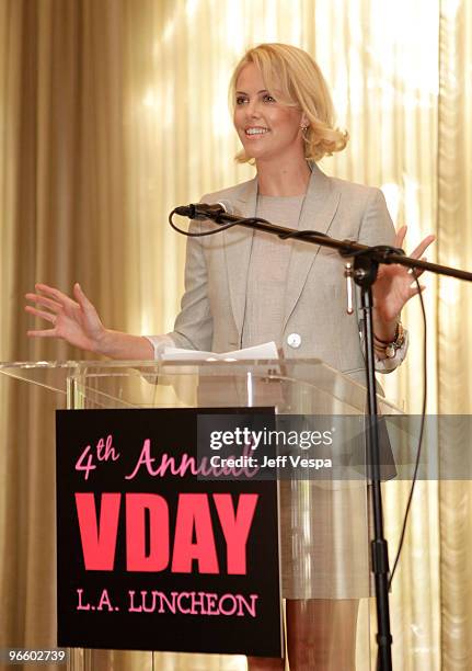 Actor Charlize Theron attends V-Day's 4th Annual LA Luncheon featuring a reading of Eve Ensler's newest work "I Am An Emotional Creature: The Secret...