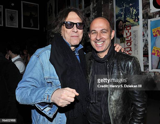 Photographer Mick Rock and Designer John Varvatos attend a fashion week party hosted by John Varvatos and L'Uomo Vogue at 315 Bowery on February 11,...