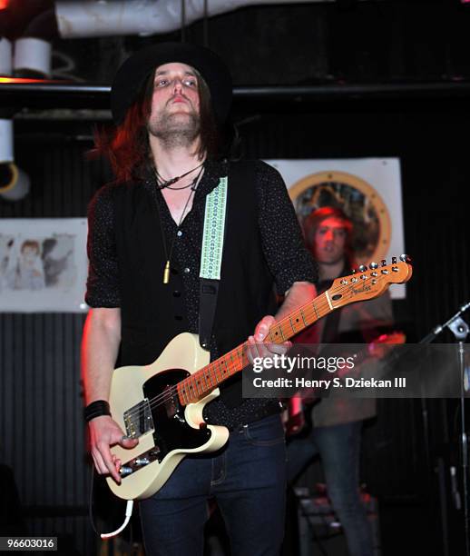 Petter Ericson Stakee of the band Alberta Cross performs at a fashion week party hosted by John Varvatos and L'Uomo Vogue at 315 Bowery on February...