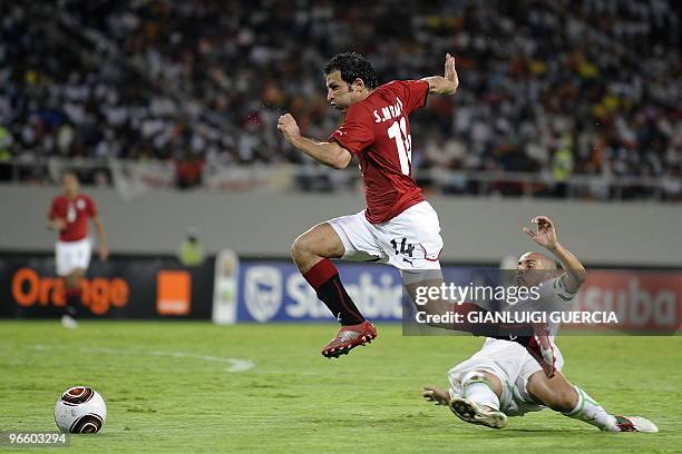 Sayed Moawad of Egypt breaks through during their semi final match of the African Cup of Nations CAN2010 at the Ombaka stadium in Benguela, Angola on...