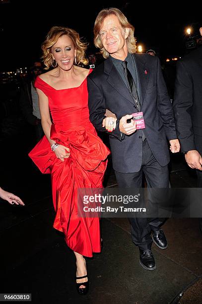 Actors Felicity Huffman and William H. Macy walk in Bryant Park on February 11, 2010 in New York City.
