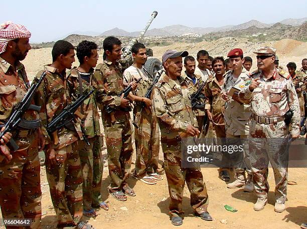 Yemeni Defense Minister Mohammad Nasser Ahmad inspects his troops in the northern province of Saada on February 12, 2010. The Yemeni army said...