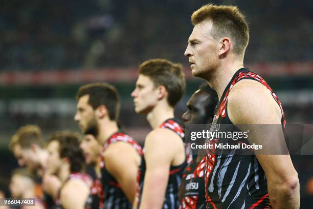 Brendon Goddard of the Bombers lines up during the round 11 AFL match between the Essendon Bombers and the Richmond Tigers at Melbourne Cricket...