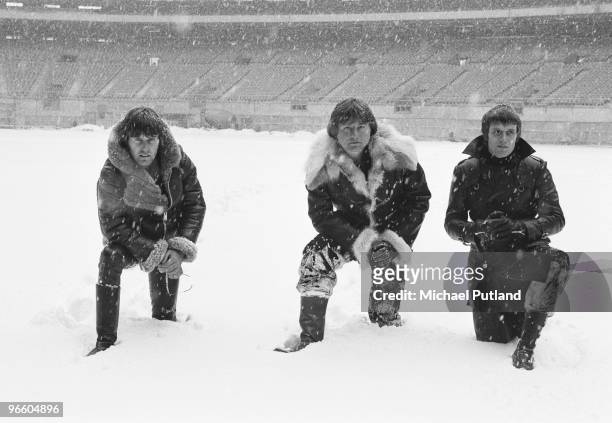 English progressive rock group Emerson Lake and Palmer during rehearsals for the band's 'Works' tour, at the Olympic Stadium, Montreal, Canada,...